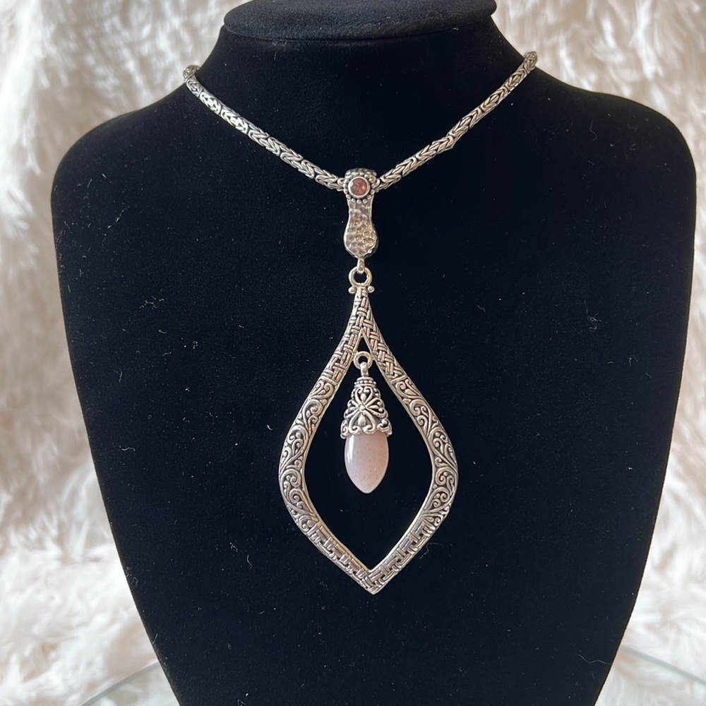 Luxury Peach Moonstone Suite. Artisan-crafted Solid Sterling Silver Pendant